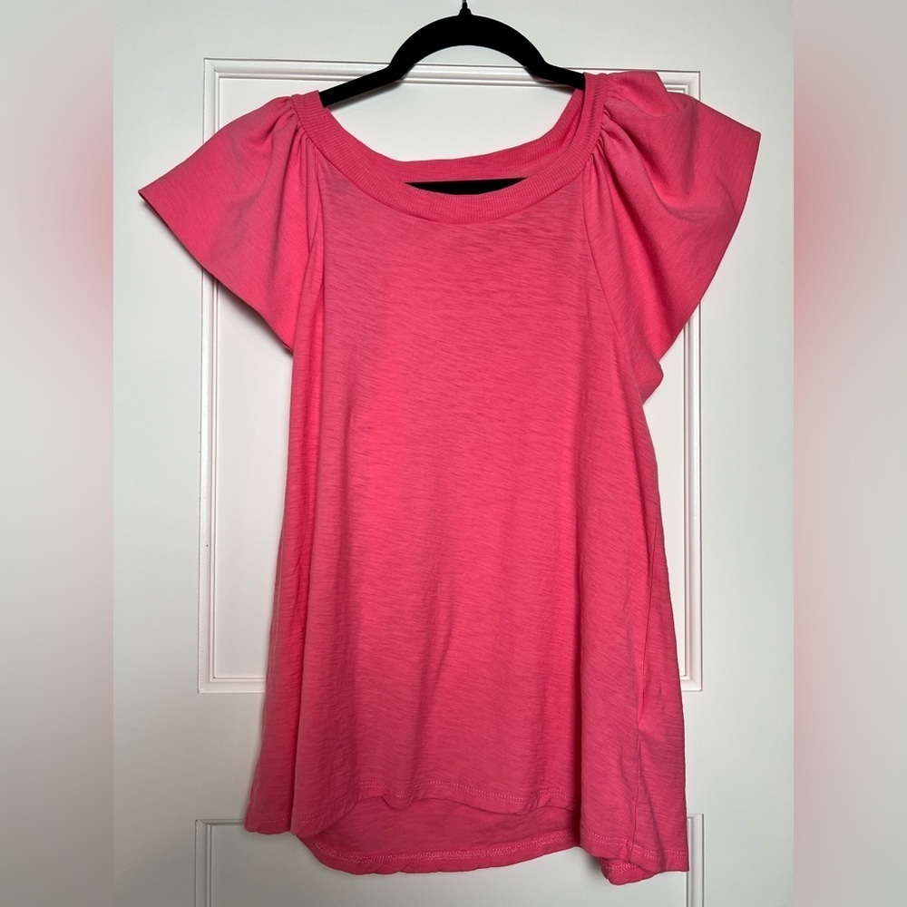 Nation LTD Pink Pima Cotton Flutter Sleeve Top (Small)
